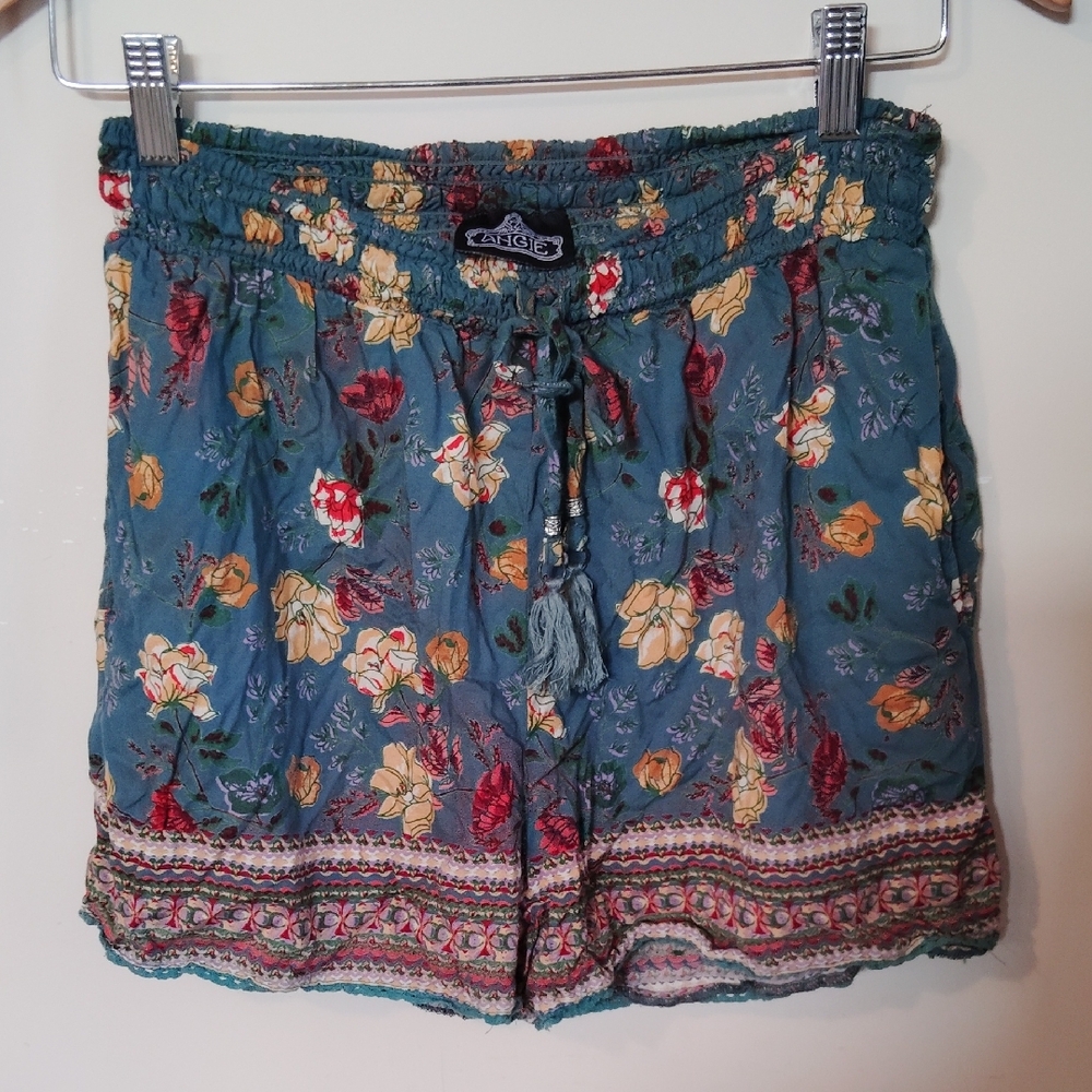 Angie Blue High Waist Shorts with Bohemian Flair
